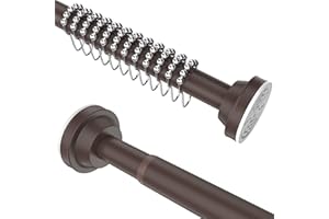 Misounda Bastone tenda a pressione,Asta tenda telescopica,Bastone per tenda doccia con 12 ganci realizzato in acciaio inossidabile 304 lunghezza retrattile 105-195 cm - Marrone