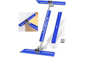 GOHELPER Stair Tread Template Tool, Stair Measuring Tool, Precision Stair Tread Gauge Jig with Dual Knob and Pin Stop, Adjustable Track Length from 23" to 64.2", 14" Pivoting Scale, Easy to Use and Store