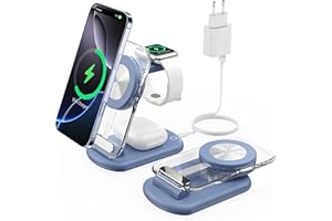 ROROSKIN Magnetyczna bezprzewodowa stacja ładująca 3 w 1 do urządzeń Apple, szybka składana ładowarka podróżna z lampką nocną do iPhone 16, 15, 14, Apple Watch/AirPods Pro, BU