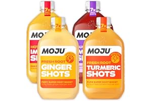 MOJU Mixed Pack Dosing Bottles (4x420ml) | Ginger, Turmeric, Hot Mango and Multi Berry, Ginger Shots, Your Plant Powered Morning Wake Up/Afternoon Lift, Whole Ingredients, 7+ Shots per Bottle