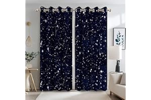 ‎TTINCCEER Ttincceer Galaxy Starry Night Blackout Vorhänge für Kinder Schlafzimmer Dunkelblau Außenraum Universum Raum Verdunkelung Fenster Vorhänge Hitze Blocking 2 Panel 107x215cm