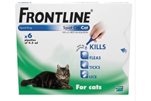 LEEWAY FRONTLINE SPOT ON FOR CATS (6 PIPETTE) -FLEA, TICK & MITE KILLS & PREVENTS (1 PACK)