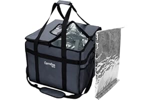 CarreGas Hot Food Delivery Bag Insulated, 38x38x32cm Takeaway Picnic Bags Suitable for Cold and Hot Food, Pizza, Restaurant, Uber Eats Delivery Bag, Grocery Shopping Bag with Divider Grey