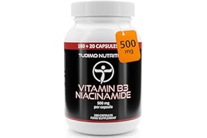 TUDIMO Vitamina B3 Nicotinamida 500mg - Flush Free Niacinamida 200 Capsulas (6+ Meses de Provisión), cada una con 500 mg de Polvo de Vit B3 Niacinamide (Nicotinamide Supplement)