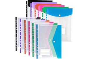 JAAOYOO Plastic Wallets A4 Punched Pockets, 12 Pack Expandable Poly Pockets A4, Plastic Sleeves for Document Filing, Waterproof, Stationary Supplies for School, Office, Home, Travel