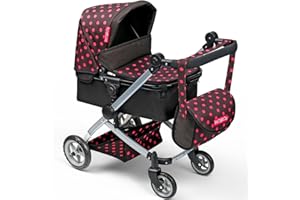 Molly Dolly 2 in 1 Dolls Pram - Pushchair Stroller With Adjustable Handle Height For 3-6 Year Old Girls - Baby Doll Pram For Girls Age 2 +