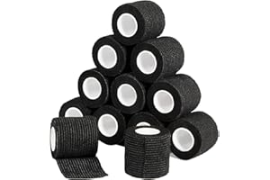 SAGAFLY Cohesive Bandage Wrap 2" x 5 Yards, Self Adherent Vet Wrap 5CM x 4.5M Self Adhesive Bandage Tape for Wrist & Ankle Sprain Swelling Breathable Elastic Pet Bandage Grip Cover Black (12 Roll)