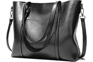 Aileese Womens Handbags Soft Leather Large Capacity Retro Vintage Top-Handle Casual Pocket Tote Shoulder Cross-Body Bags Black