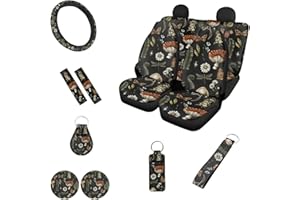 Belidome Pilz Autositzbezüge mit Schlüsselanhänger, Lenkradschutz, Sicherheitsgurtpolster, Cosatser Chapstick-Halter, 12 Stück, universelles Auto-Zubehör, Dekor, Einheitsgröße