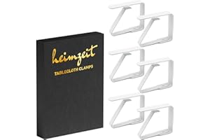 heimzeit Tischdeckenklammern aus hochwertigem Edelstahl [6 Stück, 6,5 cm] Farbe: Weiß, Tischtuchhalter für draußen und drinnen,Tischtuchklammern für Tische mit max. Plattenstärke von 3-5 cm