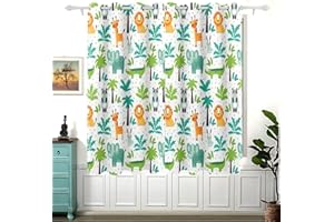 MNSRUU Wild Jungle Animals Lion Giraffe Elephant Curtains for Children Bedroom,Eyelet Blackout Curtains for Nursery/Short Window for Home Decor,54£¨H£©x 55(W) in,2 Panels