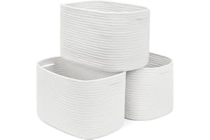 Patvingot Cotton Rope Storage Baskets for Shelves,Woven Baskets with Handles for Storage, Collapsible Storage Bins Organizer for Laundry, Towel, Clothes, Books,Nursery,(White,3Pack)