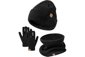 MUNSKT Dziecięca czapka zimowa szalik rękawiczki zestaw ciepła termiczna dzianinowa czapka beanie, ocieplacz na szyję, rękawica, miękka podszewka z polaru, elastyczna dla dzieci w wieku 5-12 lat