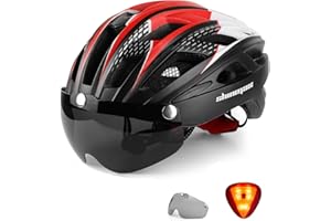 Shinmax Casco Bici con Luce di LED,Casco Bici Uomo Donna con Visiera Magnetica Staccabile Rimovibile Occhiali Casco MTB Ultraleggero Casco Bici Adulto Traspirante Caschi Bicicletta Ciclismo NR-096