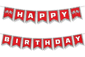 PEUTIER Banner di Buon Compleanno Auto da Corsa, Decorazioni Feste a Tema Bandiere a Scacchi Banner Corsa Bianco Nero Bandiera Scacchi Corsa Feste Decorazioni Feste Compleanno Auto da Corsa (Rosso)