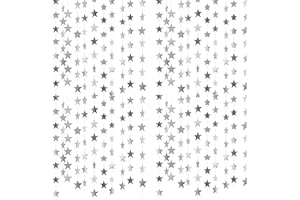 UDEWO 52 Feet Reflective Star Paper Garland, Glitter Star Garland Banner Silver Hanging Decoration Party Garlands Streamer kit For Birthday Wedding Holiday Anniversary Party Supplies Banner Backdrop