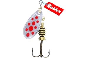 Rublex - Pack de 5 Cucharillas de Pesca Celta-2 APR | Cebo Artificial de Pesca con Sistema Quita-Vueltas y Anzuelo Fácilmente Intercambiable, Color Plata Puntos Rojos, 3'5gr