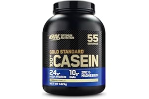 Optimum Nutrition Gold Standard 100% Casein Wolno przyswajalna odżywka na noc z cynkiem, magnezem i aminokwasami, wspomagająca wzrost i odbudowę mięśni, smak Creamy Vanilla, 55 porcji, 1,82 kg