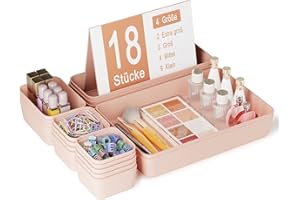 Homhut Organizador Cajones, Antideslizante, 18 Piezas 4 Tamaños, Cajones Organizadores Plastico, Organizadores de Cajones, Makeup Organizer para Maquillaje, Oficina, Baño y Cocina.