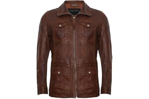 INFINITY LEATHER Męska codzienna jasnobrązowa skórzana kurtka z wieloma kieszeniami trencz