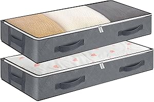 ZCHI 2 Stück Premium Unterbettkommode mit Sichtfenster, Unterbett-Aufbewahrungstasche Kleideraufbewahrung, Decken Organisator Lagerbehälter, 4 Haltegriffen, Faltbar,100x 50x 15 cm, Grau