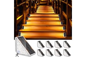 GuKKK Lampe Solaire Exterieur, 8 Pièces Lampes Solaires d'escalier avec Detecteur, 3000K Escaliers éclairage pour Chemins, Eclairage Exterieur Solaire, IP67 Imperméable Lampes Led Escalier Jardin