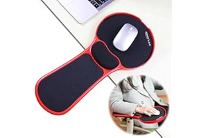 LL-COEUR Ergonomiczny uchwyt pod mysz z podpórką na nadgarstek, regulowany podłokietnik, podkładka pod nadgarstek z pianką memory, przedłużenie na biurko i stół (czerwony)