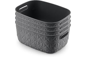 CURVER Softex 4x 4L Storage Baskets, 100 percent Recycled Material, Lightweight, For Bathroom, Living Room, Kitchen, Dark Grey