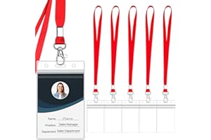 WILLIZTER 6PCS Clear ID Badge Holder with Lanyard Water Proof Vertical Display Identification Card Name Card Protector with Zipper Resealable Nametag Holder (Red)