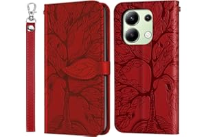 Rostsant Funda para Xiaomi Redmi Note 13 4G Árbol en Relieve Carcasa de Cuero PU Xiaomi Redmi Note 13 4G Cartera Magnético Funda Teléfono Billetera para Xiaomi Redmi Note 13 4G Rojo