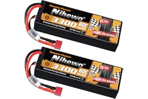NIHEWO 3S LiPo Akku 11,1 V RC Lipo Akkus 3300mAh 80C Hartschalenkoffer mit Deans T Stecker Kompatibel mit Losi HPI 1/8 1/10 RC Auto LKW Boot Flugzeug Hubschrauber (2 Packungen)