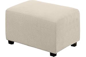 BXFUL Copri Pouf Elasticizzato rttangolare, Lavabile Jacquard Copri Ottomano (X-Large,Beige)