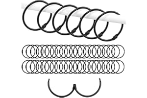 LROCOTANC 40 Piezas Argollas para Cortinas – Anillas Cortinas de 38 mm, Anillos para Barra de Cortina o Ducha, Rondas, Clips de Metal para Cortinas y Barras de Cortina (Negro), Resistente y Práctico