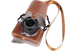 VOVMOEYA Etui ochronne na aparat Fujifilm XM5 bez lusterka, Fuji X-M5, półkieszeń Fuji XM5 z przednią pokrywą, z paskiem na ramię, pełna ochrona, zatrzask, kawa, Half Case, zestaw etui na aparat