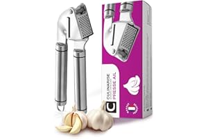 C CULINARISE LES SAVEURS A PORTEE DE MAIN Stainless Steel Manual Garlic Press - Professional Kitchen Aid for Quickly Peeling & Chopping Garlic - Garlic Press Rustproof & Ergonomic, Ideal for Any Kitchen