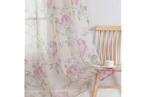 ‎BUHUA BUHUA Voile Vorhänge Halbtransparent Vorhang im Blumen Vorhänge mit Kräuselband Gardinenschals Muster Durchsichtige Vorhang für Wohnzimmer 2er Set, 200x140cm (HxB) Rosa