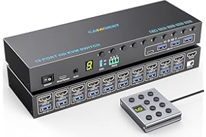 CAMGEET Switch KVM a 10 porte HDMI 4K@60Hz, simulazione EDID HDMI KVM Switch per 10 computer condividono 1 monitor e 4 porte USB 3.0, switch KVM 10 PC con audio RS232, cavo wired remoto, cavo USB 3.0