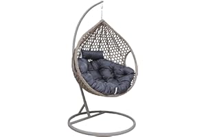 ‎2MGOODS 2mGoods Hängestuhl mit Gestell Garten, Korbhängesessel Outdoor, Schaukelsessel wetterfest, Hängekorb Sessel mit Kissen und Gestell, Hängesessel Indoor, Ei Stuhl Grau