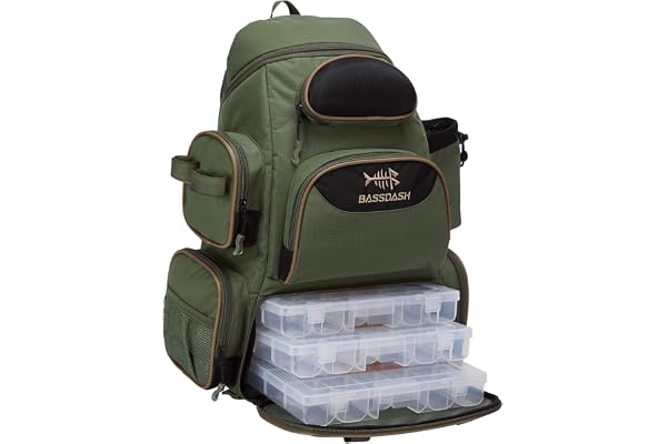 Bassdash Sac à Dos de pêche résistant à l'eau léger et Tactique avec Support de Canne et Housse de Protection Contre la Pluie