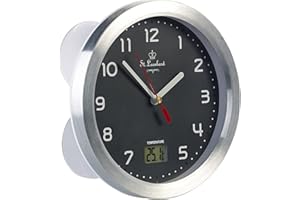 ‎ST. LEONHARD St. Leonhard Uhr: Badezimmer-Wanduhr mit LCD-Thermometer, Aluminium-Rahmen, IPX4, Grau (Wanduhr wasserdicht, Badezimmeruhr wasserdicht, Küchenuhr)