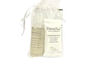 HSS SET LINEA CORTESIA 100pz.-DERMOMED HOTEL COLLECTION -nr.20 BUSTINE composte da SAPONETTE vegetali 12gr - SHOWER CAP IN ASTUCCIO -HAIR&BODY WASH flacone da 30ml e bustina Shampoo Doccia 10ml