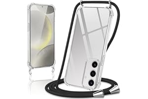 Coiwxmoi Handyband Handyhülle für Samsung Galaxy S24 5G Hülle mit Band 6,2",Transparent Case mit Kette Abnehmbar zum Umhängen Kordel Schutzhülle,Weich Silikon TPU Stoßfest Cover,Schwarz