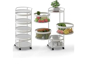 Huhote 4 Ebenen Rund Küchenwagen, Obst mit Rädern Küchenregal, Gemüseregal mit Rollen, Obstwagen Rollwagen, Aufbewahrungswagen für Küche Badezimmer Wohnzimmer Kinderzimmer (Weiß 4 Etagen)