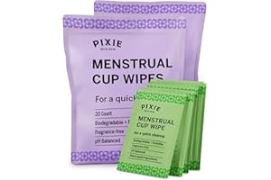 PIXIE CUP Pixie Intimtücher – Spülbar, biologisch abbaubar & pH-ausgeglichen – Einzeln verpackte Tücher für unterwegs & öffentliche Toiletten – Reinigung für Menstruationstassen & -scheiben (40 Count)