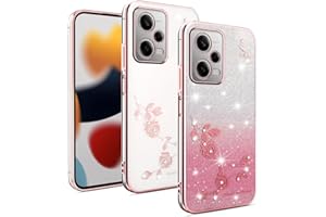 YUXING Funda Transparente Glitter Teléfono para Xiaomi Redmi Note 12 Pro 5G, Chicas Femeninos Delgada Carcasa Destello, Patrón Floral Brillante TPU Case (Gold)