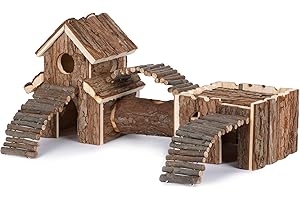 Petlicity Wooden Hamster Playground – Natural Cedar Wood Climb and Hide Pet Boredom Breaker Play House Hideaway and Gnawer for Small Animals Hamsters Gerbils Rats Mice Mouse (Horizontal)