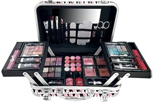 Mallette Maquillage pour Femme | kit 60 Pièces : Blush, Fard à Paupières, Rouge à Lèvres, Vernis à Ongles | Coffret Maquillage | Organisateur | Idée de Coffret Cadeau Beauté | ARLEQUIN by Gloss!