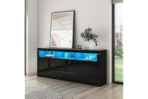 T AUNTY STORE Sideboard for Living Room 2 Doors 3 Drawers Black High Gloss TV Cabinet Cupboard Unit for Bedroom Dining Room Storage Furniture 160 x 35 x 72cm(LxWxH)