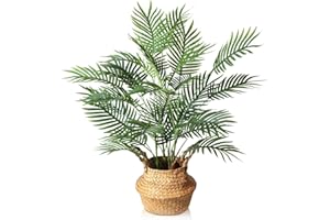 SOGUYI Tall Artificial Palm Tree 70 cm, Fake Plant in Pots for Home Decor Indoor, Faux Tropical Plant with Woven Seagrass Belly Basket Perfect Housewarming Gift