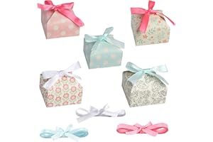 WUUOOEI Cajas de Dulces para Bodas, 50 Piezas Cajas de Papel de Regalo, Cajas de Caramelo para Invitados de Boda, Cajas Bombones Pequeñas con Cinta para Caramelos Confeti Chocolate Dulces Joyas, 7.5*7.5*3.5cm